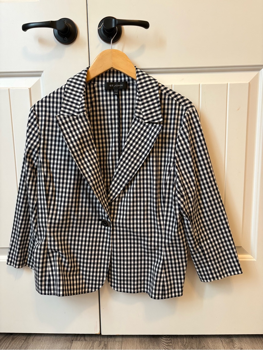 St. John Black & White Gingham Single-Button Blazer